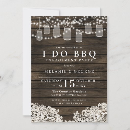 String Lights Mason Jars I DO GRILLEN Paare Dusche Einladung (Vorderseite)