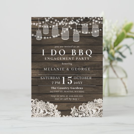 String Lights Mason Jars I DO GRILLEN Paare Dusche Einladung (Stehend Vorderseite)