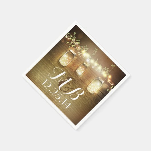 String Lights Mason Jars Rustic Barn Wedding Serviette (Ecke)
