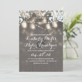 String Lights Mason Jars Rustic Burlap Wedding Einladung (Stehend Vorderseite)