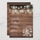 String Lights Mason Jars Rustic Wood Wedding Einladung (Vorne/Hinten)