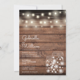 String Lights Mason Jars Rustic Wood Wedding Einladung