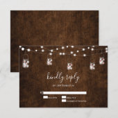 String Lights Mason Jars Rustic Wood Wedding RSVP Karte (Vorne/Hinten)