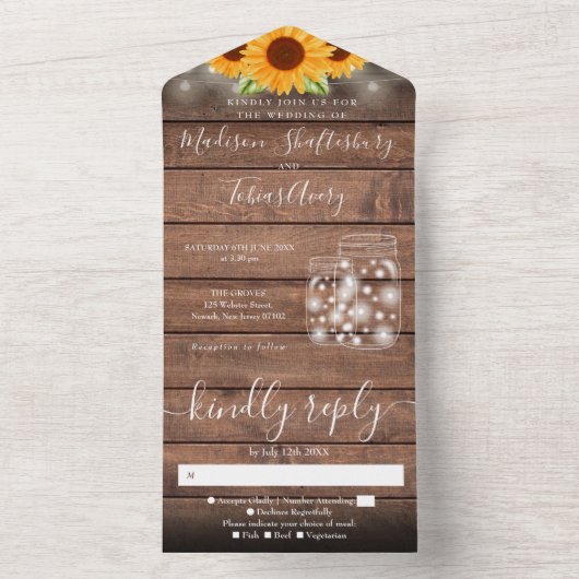 String Lights Mason Jars Rustikale Sonnenblumenhoc All In One Einladung (Innen Boden)