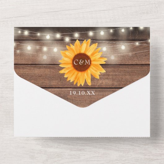 String Lights Mason Jars Rustikale Sonnenblumenhoc All In One Einladung (Rückseite)