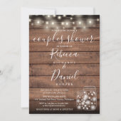 String Lights Mason Jars Script Couples Dusche Einladung (Vorderseite)