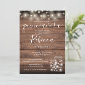 String Lights Mason Jars Script Quinceañera 15. Einladung (Stehend Vorderseite)