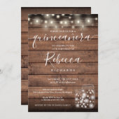String Lights Mason Jars Script Quinceañera 15. Einladung (Vorne/Hinten)