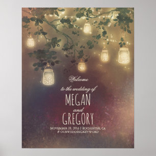 String Lights Mason Jars Wedding Welcome Sign Poster