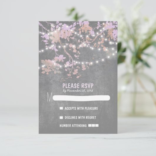 String lights Moderne rustikale Hochzeitskarten RS RSVP Karte (Stehend Vorderseite)