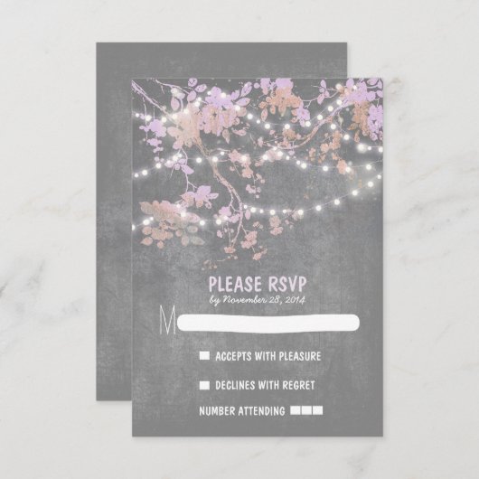 String lights Moderne rustikale Hochzeitskarten RS RSVP Karte (Vorne/Hinten)