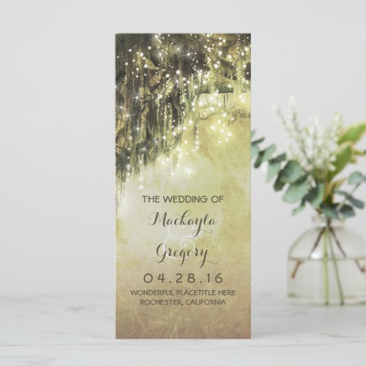 String Lights Moss Branches Wedding Programs Programm (Stehend Vorderseite)