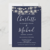 String Lights Navy Blue All in one Simple Wedding Einladung (Vorderseite)
