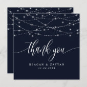 String Lights Navy Blue Elegant Wedding Dankeskarte (Vorne/Hinten)