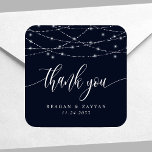 String Lights Navy Blue Elegant Wedding Vielen Dan Quadratischer Aufkleber<br><div class="desc">String Lights Navy Blue Elegant Wedding Danke Square Sticker</div>