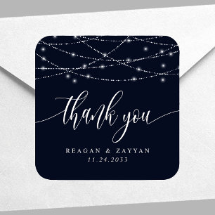 String Lights Navy Blue Elegant Wedding Vielen Dan Quadratischer Aufkleber