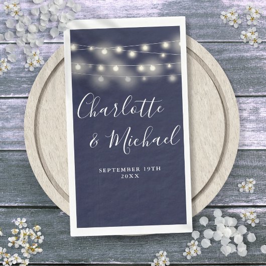 String Lights Navy Blue Signature Script Hochzeit Serviette