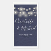 String Lights Navy Blue Signature Script Hochzeit Serviette (Vorderseite)