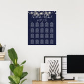 String Lights Navy Blue Wedding Seating Chart Poster (Heimbüro)
