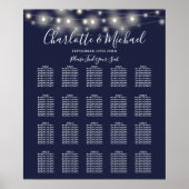 String Lights Navy Blue Wedding Seating Chart Poster (Vorne)