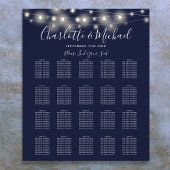 String Lights Navy Blue Wedding Seating Chart Poster
