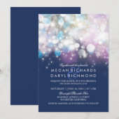 String Lights Navy Hochzeit Einladung (Vorne/Hinten)