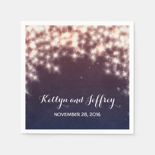 String Lights Navy Hochzeit Serviette (Vorderseite)