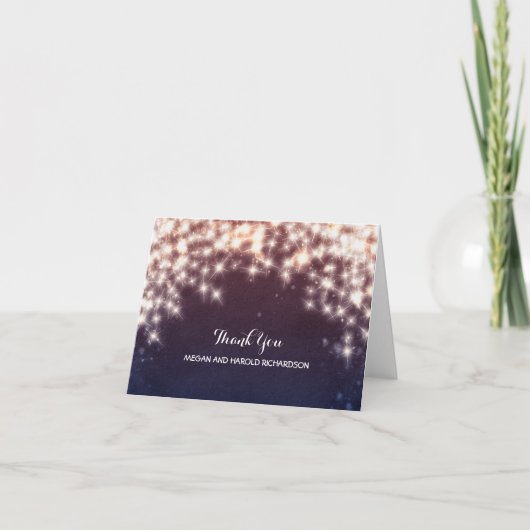 String Lights Navy Wedding Vielen Dank Dankeskarte (Vorderseite)