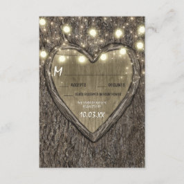 String Lights + Oak Tree Bark Wedding RSVP Cards