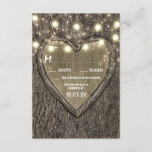String Lights + Oak Tree Bark Wedding RSVP Cards
