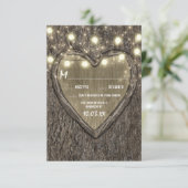 String Lights + Oak Tree Bark Wedding RSVP Cards Karte (Stehend Vorderseite)