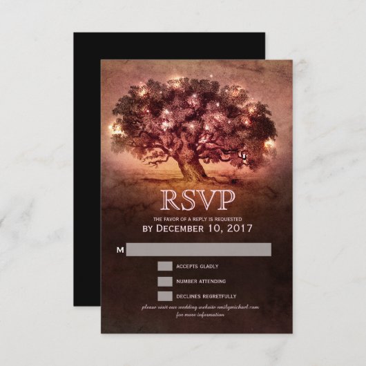 String Lights Oak Tree Country Wedding UAWG RSVP Karte (Vorne/Hinten)