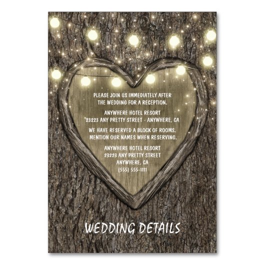 String Lights + Oak Tree Wedding Cards Tischnummer (Vorderseite)