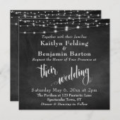 String Lights on Chalkboard Typografy Wedding Einladung (Vorne/Hinten)