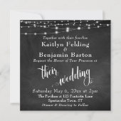 String Lights on Chalkboard Typografy Wedding Einladung (Vorderseite)