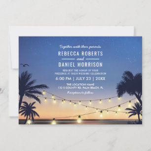 String Lights Palm Beach Hochzeit in Urlaubsort Einladung
