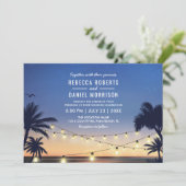 String Lights Palm Beach Hochzeit in Urlaubsort Einladung (Stehend Vorderseite)