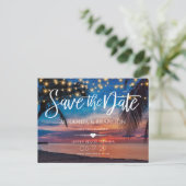 String Lights Palm Beach Hochzeit Save the Date Ankündigungspostkarte (Stehend Vorderseite)