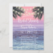 String Lights & Palm Tree Beach Brautparty Einladung (Vorderseite)