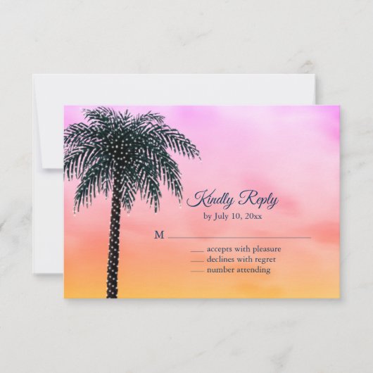 String Lights Palm Tree Sunrise UAWG RSVP Karte (Vorderseite)
