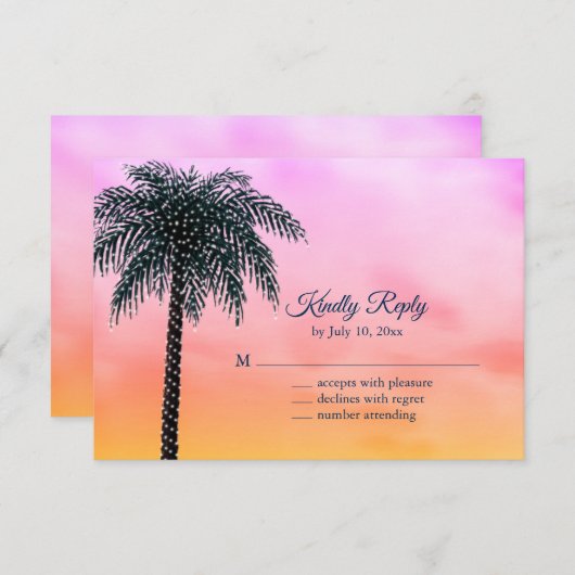 String Lights Palm Tree Sunrise UAWG RSVP Karte (Vorne/Hinten)