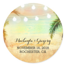 String Lights Palms Beach Sunset Wedger Stickers