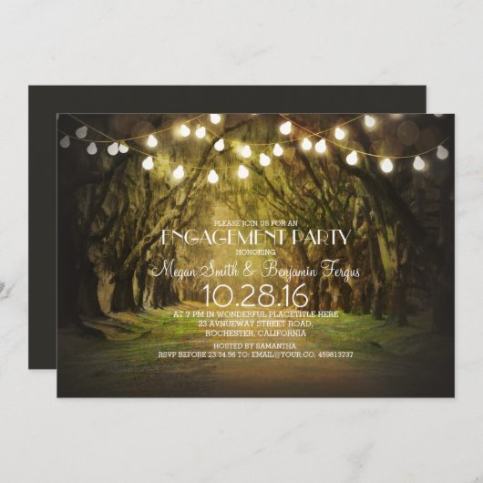 String Lights Path Rustic Engagement Party Einladung (Vorne/Hinten)