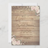 String Lights Pink Blume Wood Quinceañera Einladung (Vorderseite)