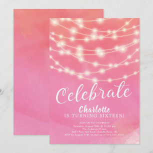 String Lights Pink Sweet 16. Geburtstag Einladung