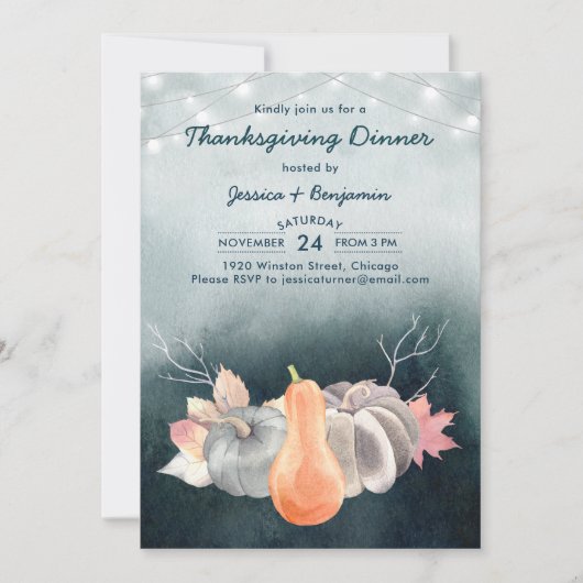 String Lights Pumpkin Ernte Erntedank Dinner Einladung (Vorderseite)