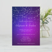 String Lights QR Code Lila Blue Wedding Einladung (Stehend Vorderseite)