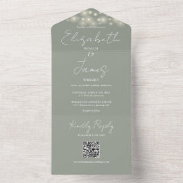 String Lights QR Code Sage Green Wedding All In One Einladung