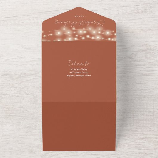 String Lights QR Code Terracotta Wedding All In One Einladung (Außenbereich)