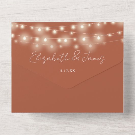 String Lights QR Code Terracotta Wedding All In One Einladung (Rückseite)